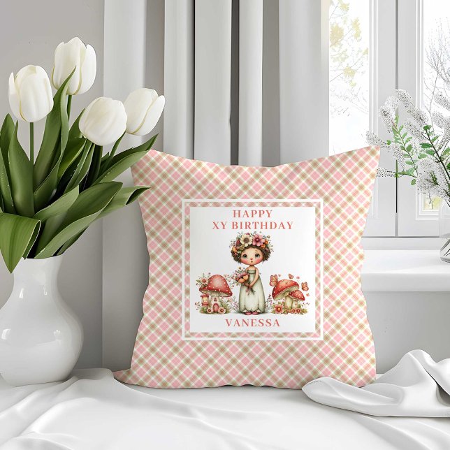 Pink Floral Fairy 4th Birthday Throw Pillow (Pink Floral Fairy 4th Birthday Throw Pillow)
