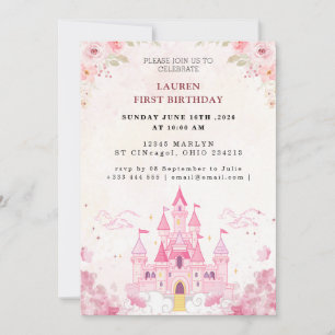 Pink Floral Fairy  Birthday Invitation