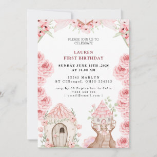 Pink Floral Fairy Birthday Invitation