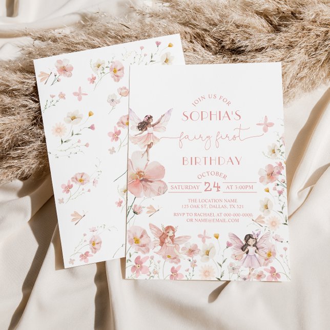 Pink Floral Fairy First Birthday Invitation (Creator Uploaded)
