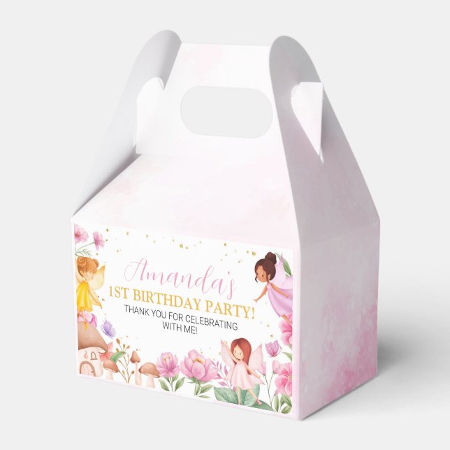 Pink Floral Fairy Girl Birthday Favour Box (Front Side)