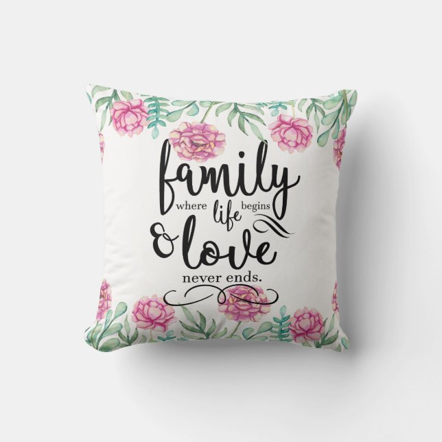 Pink Floral Family Cushion (Front)