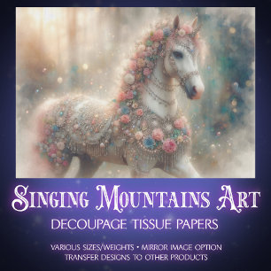 Pink Floral Fantasy Horse Decoupage Tissue Paper