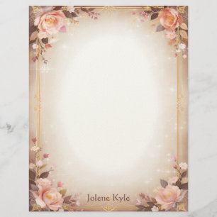 Pink Floral Fantasy with a Gold Frame Stationery Custom Letterhead