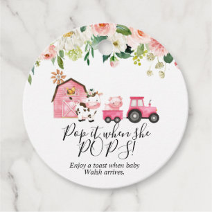 Pink Floral Farm Baby Shower  Pop It  Favour Tags