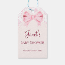 Pink Floral Favour Tag with Pink Bow