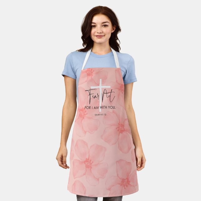 Pink Floral Fear Not Isaiah 41:10 Bible Verse Apron (Worn)