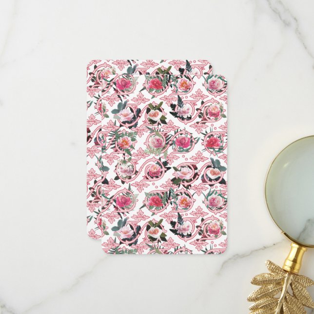 Pink Floral Filigree Card (Front/Back In Situ)