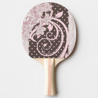 Pink Floral Filigree on Polka Dot Swirls Ping Pong Paddle
