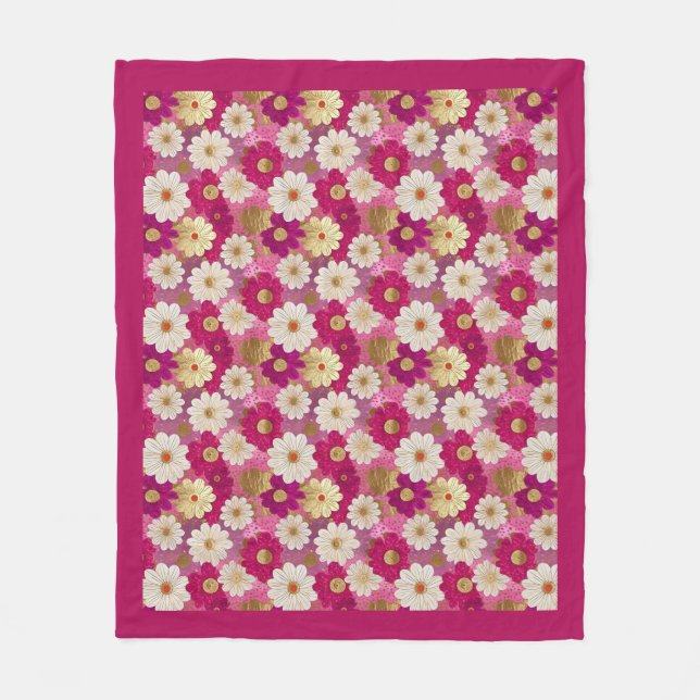 Pink Floral Fleece Blanket (Front)