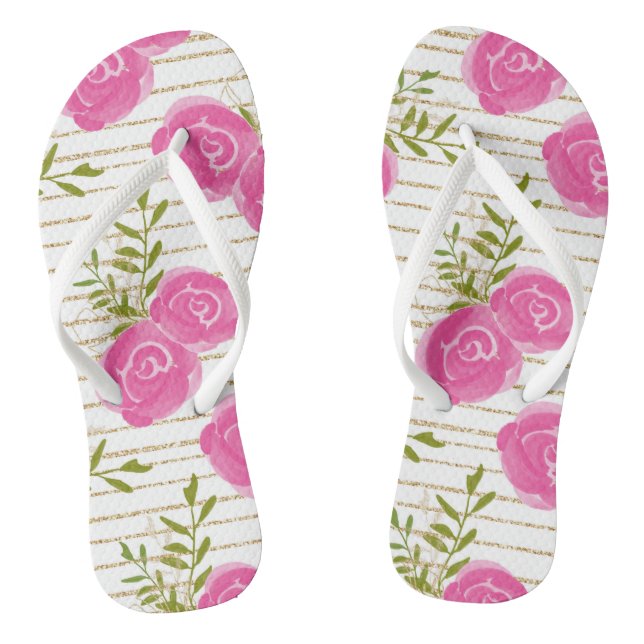 Pink Floral Flip Flops (Footbed)