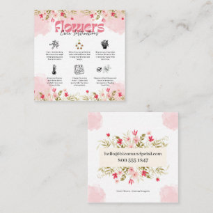 Pink Floral Flower Care Instructions Card