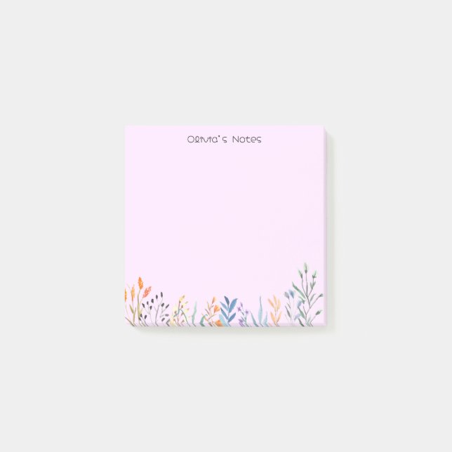 Pink Floral Flower gradient Personalised name Post-it Notes (Front)