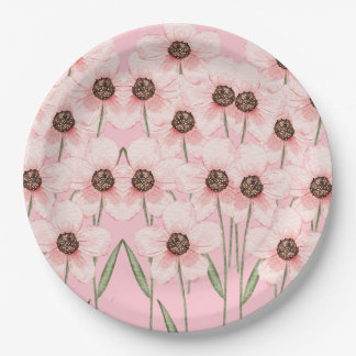 Pink Floral Flower Pattern Paper Plates