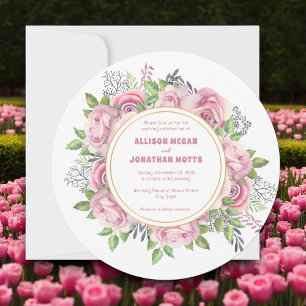 Pink Floral Flowers Elegant Wedding Invitation