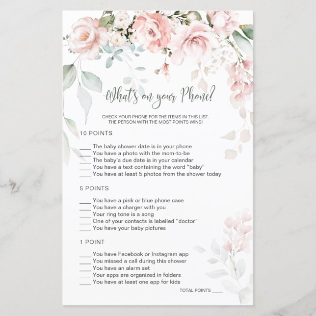 Pink Floral Foliage Baby What's on Your Phone Game (Front)