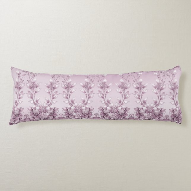 Pink Floral Foliage Body Pillow (Front)