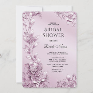 Pink Floral Foliage Bridal Shower Invitation