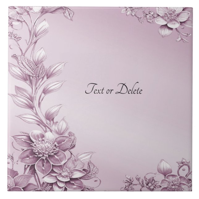 Pink Floral Foliage Ceramic Tile (Front)