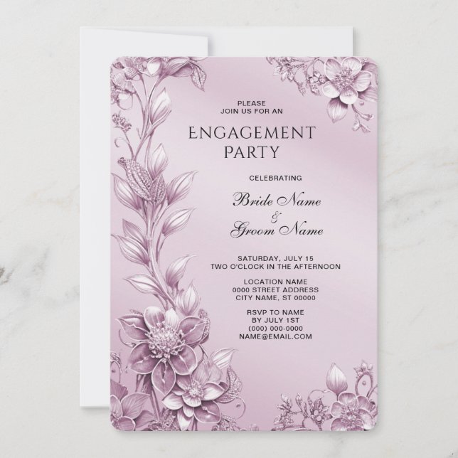 Pink Floral Foliage Engagement Invitation (Front)