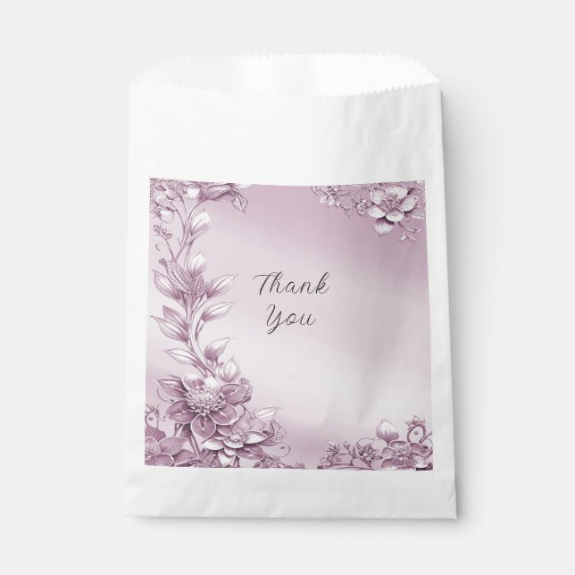 Pink Floral Foliage Favour Bag (Front)