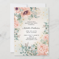 Pink Floral Foliage Gold Glitter 60th Birthday
