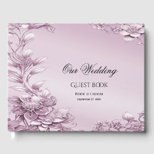 Pink Floral Foliage Guest Book