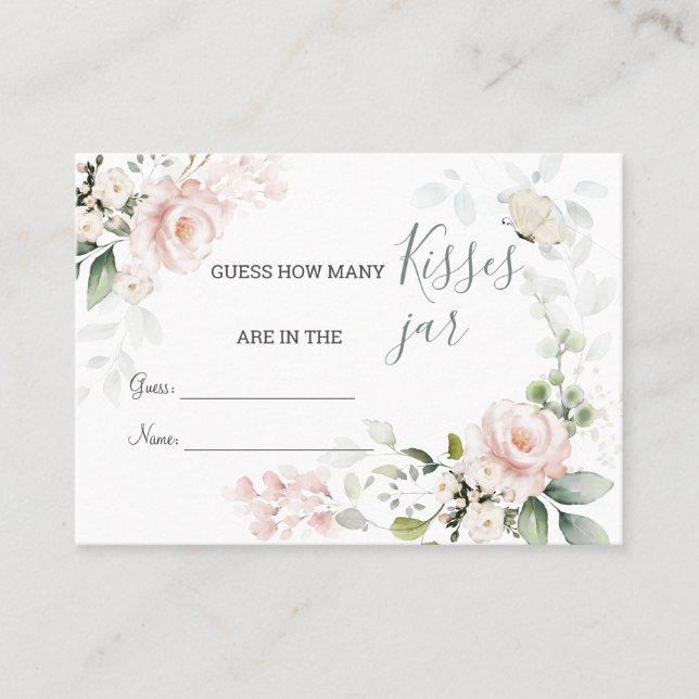 Pink Floral  Foliage How Many Kisses in the Jar Place Card (Front)