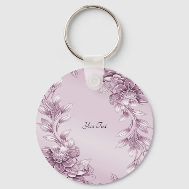 Pink Floral Foliage Keychain (Front)