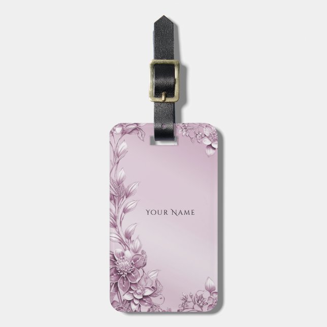 Pink Floral Foliage Luggage Tag (Front Vertical)