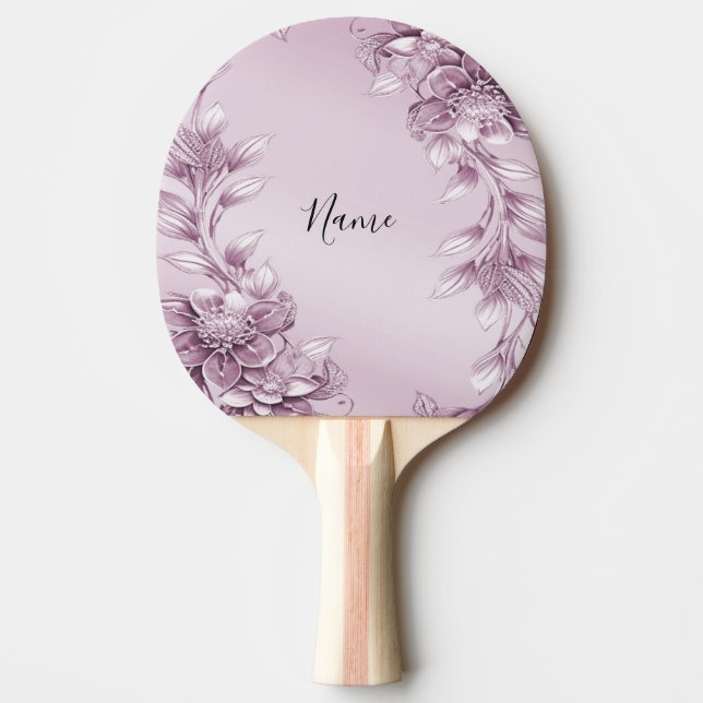 Pink Floral Foliage Ping Pong Paddle (Front)