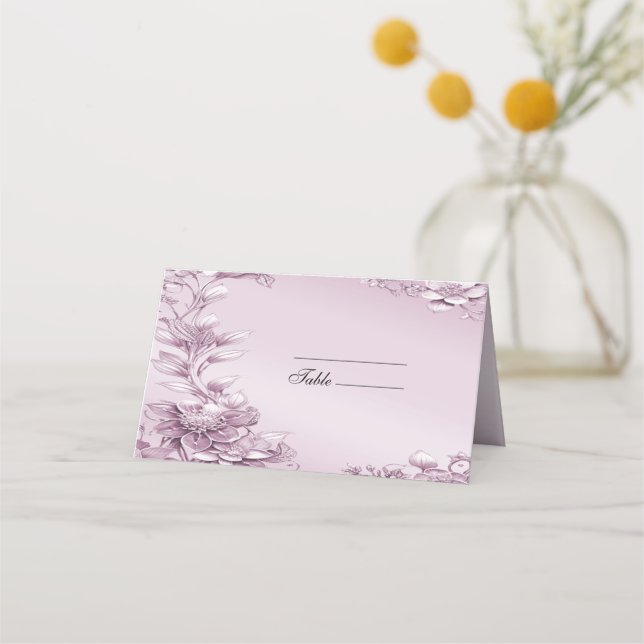 Pink Floral Foliage Place Card (Front)