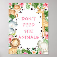 Pink Floral Foliage Safari Birthday Party Sign