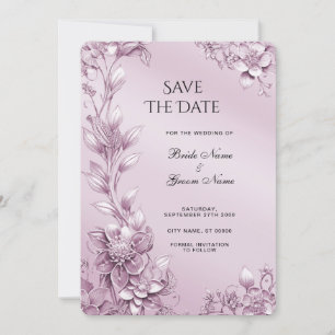 Pink Floral Foliage Save The Date