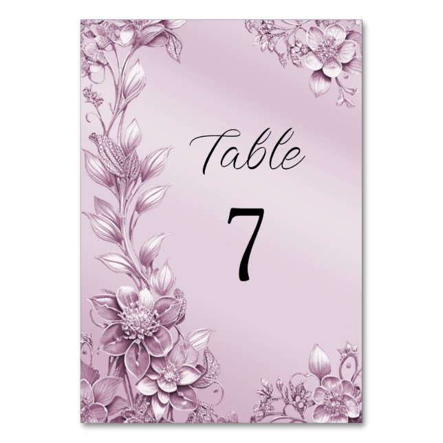Pink Floral Foliage Table Number (Front)