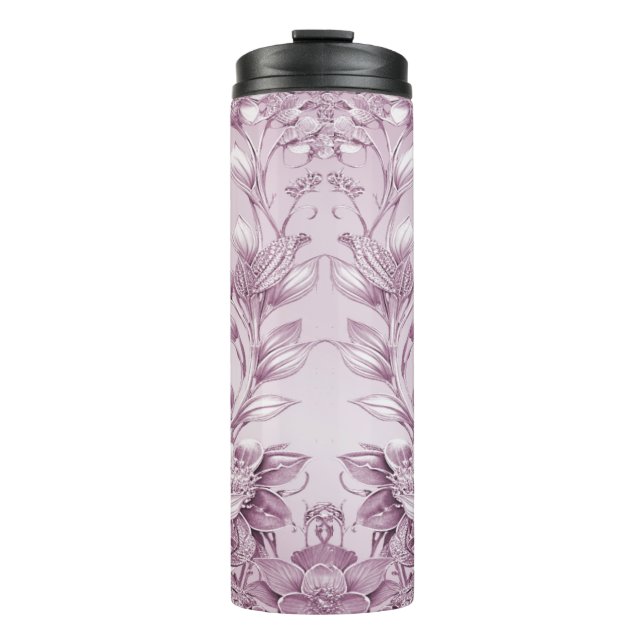 Pink Floral Foliage Thermal Tumbler (Front)