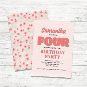 Pink Floral Fourth Birthday Girl Party Template