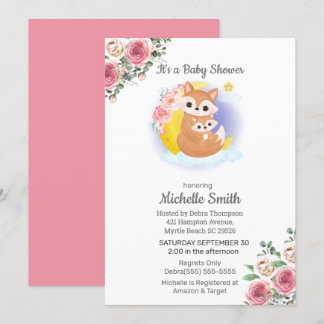 Pink Floral Fox Mum Baby Shower Invitation