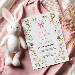 Pink Floral Frame Baby Shower Invitation
