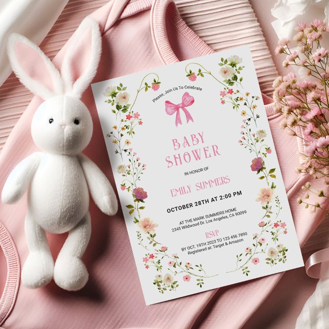 Pink Floral Frame Baby Shower Invitation (Creator Uploaded)