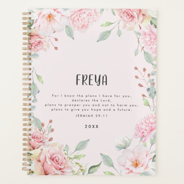 Pink Floral Frame Bible Verse Personalised Planner (Front)
