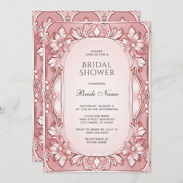 Pink Floral Frame Bridal Shower Invitation (Front/Back)