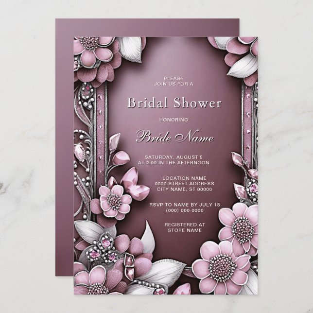 Pink Floral Frame Bridal Shower Invitation (Front/Back)