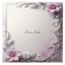 Pink Floral Frame Ceramic Tile
