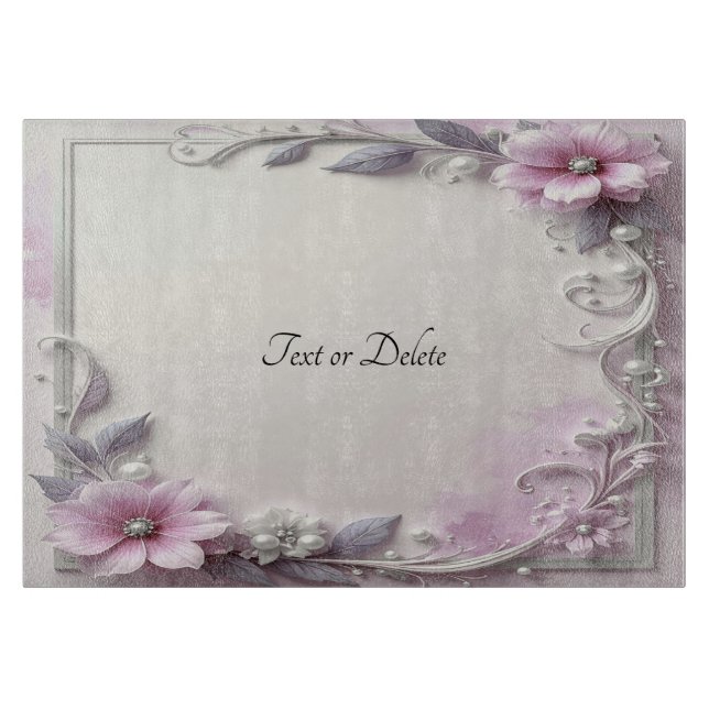 Pink Floral Frame Cutting Board (Front)