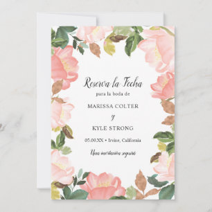 Pink Floral Frame Elegant Spanish Wedding Save The Date