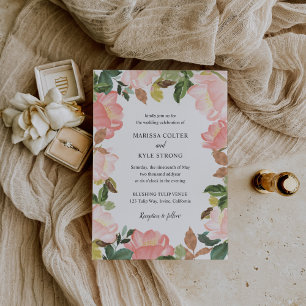 Pink Floral Frame Elegant Wedding Invitation