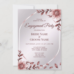 Pink Floral Frame Engagement Invitation