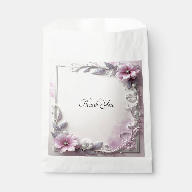 Pink Floral Frame Favor Bag (Front)