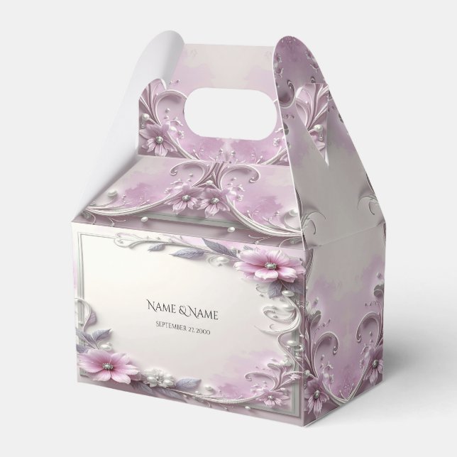 Pink Floral Frame Favor Box (Front Side)